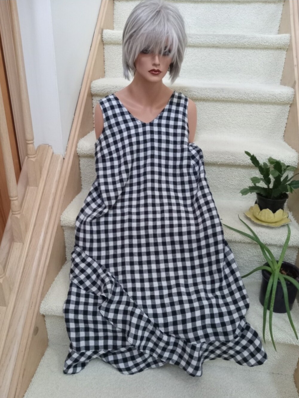 Black & White Gingham Cold-Shoulder Maxi Dress Lord & Taylor